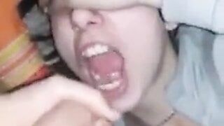 She give me a blowjob and swallows for the first time